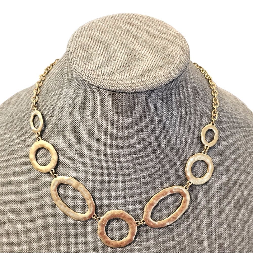 "Golden Cascade" Hammered Oval Link Necklace